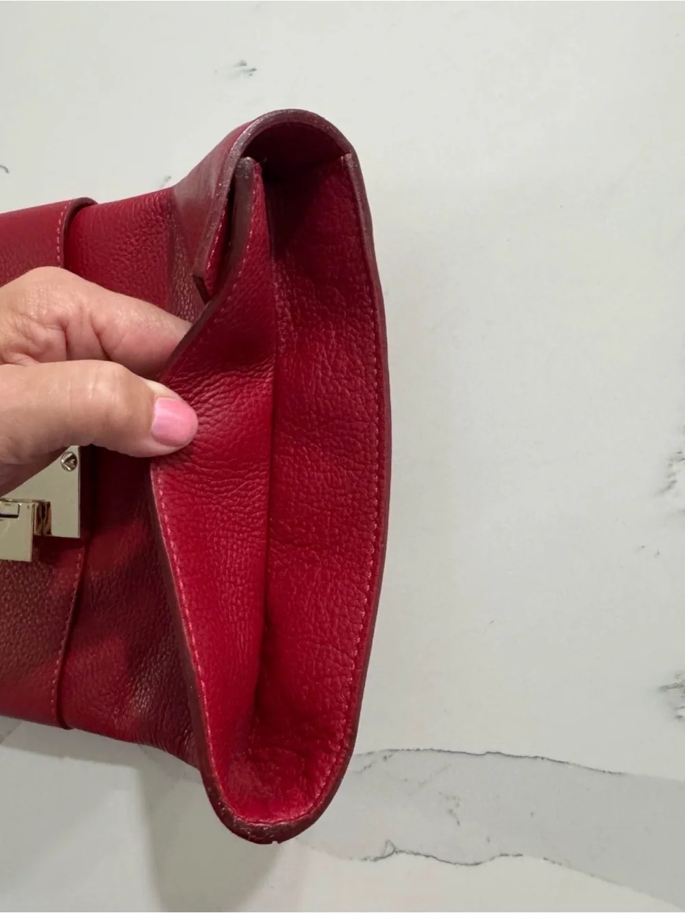 Jimmy Choo Rivera Red Leather Envelope Clutch Bag with Gold Hardware